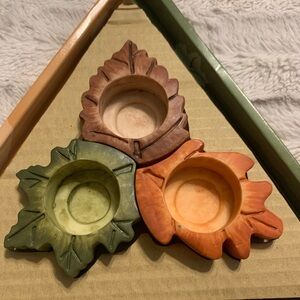 NWT Leaf-Shaped Candle Holders - Green, Brown, Orange
